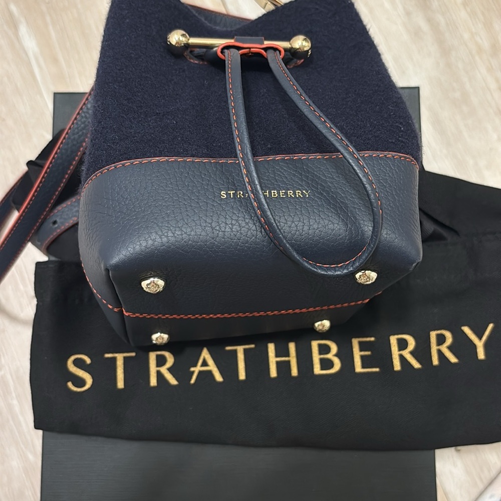 Strathberry Midnight Blue and Charcoal Bucket Bag - Picture 3 of 5
